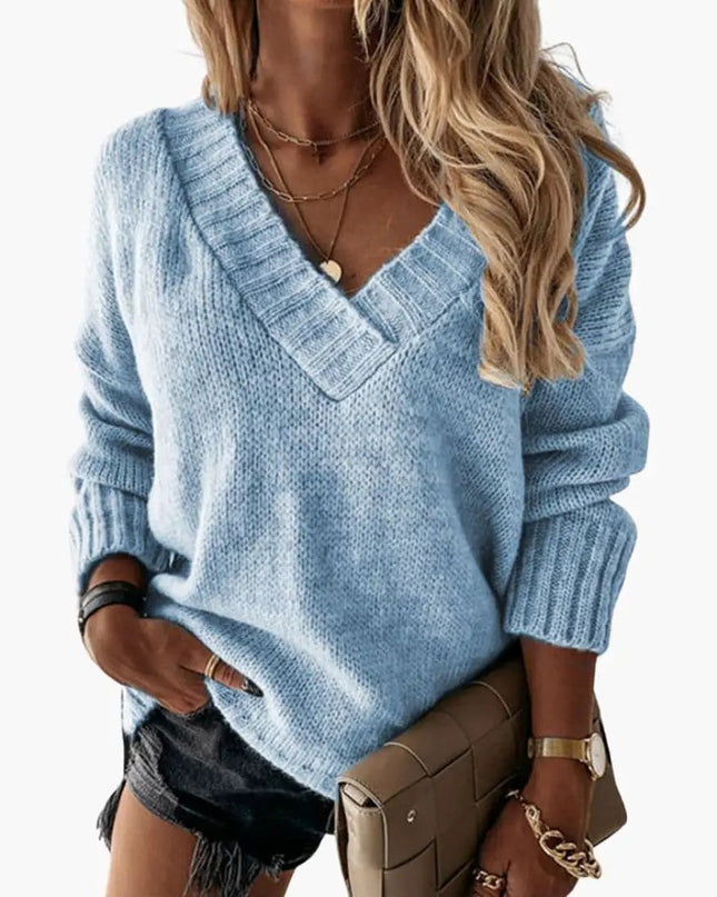 Women's Knit Sweater with V-Neck