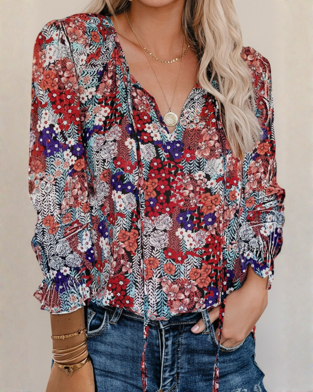 Jessie | Long Sleeve Floral Blouse with V-Neck