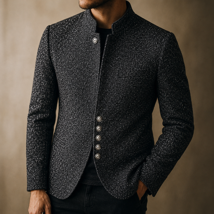 Men’s Stand Collar Button-Front Blazer