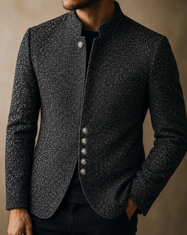 Men’s Stand Collar Button-Front Blazer
