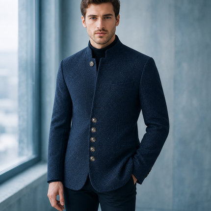 Men’s Stand Collar Button-Front Blazer