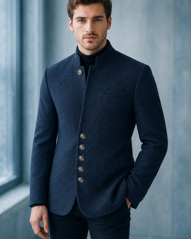 Men’s Stand Collar Button-Front Blazer