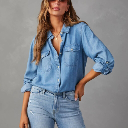 Mira | Long Sleeve Denim Shirt with Button Front