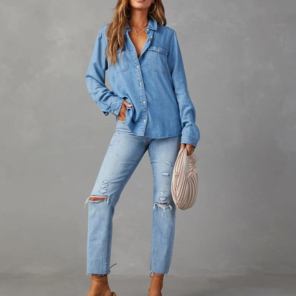 Mira | Long Sleeve Denim Shirt with Button Front