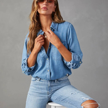 Mira | Long Sleeve Denim Shirt with Button Front