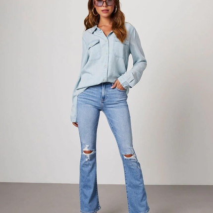 Mira | Long Sleeve Denim Shirt with Button Front
