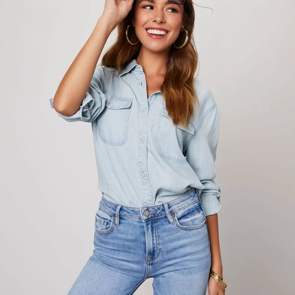Mira | Long Sleeve Denim Shirt with Button Front