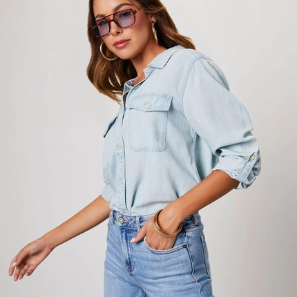 Mira | Long Sleeve Denim Shirt with Button Front