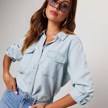 Mira | Long Sleeve Denim Shirt with Button Front