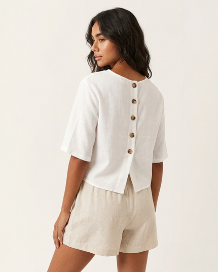 Noa | Linen Blend Top with Back Buttons