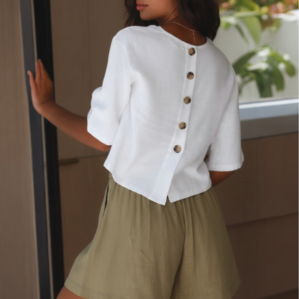Noa | Linen Blend Top with Back Buttons