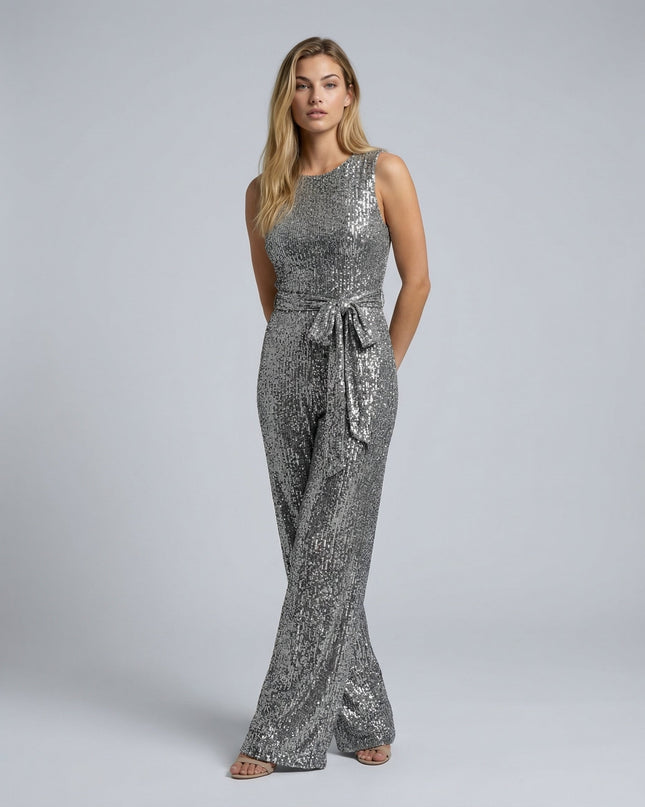 Celeste | Sleeveless Sequin Jumpsuit with Open Back