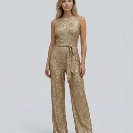 Celeste | Sleeveless Sequin Jumpsuit with Open Back