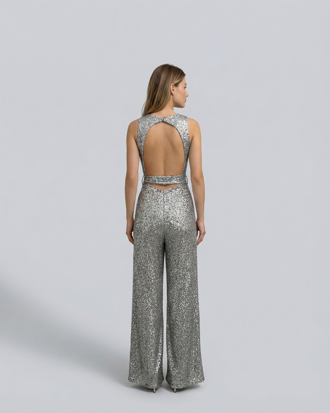 Celeste | Sleeveless Sequin Jumpsuit with Open Back