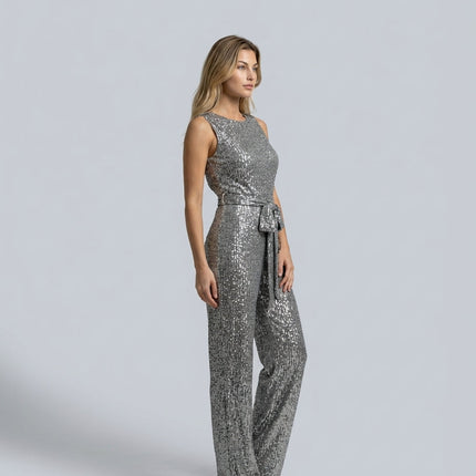 Celeste | Sleeveless Sequin Jumpsuit with Open Back