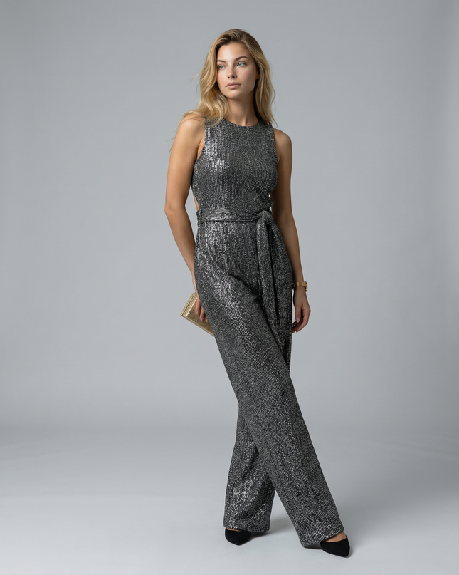 Celeste | Sleeveless Sequin Jumpsuit with Open Back