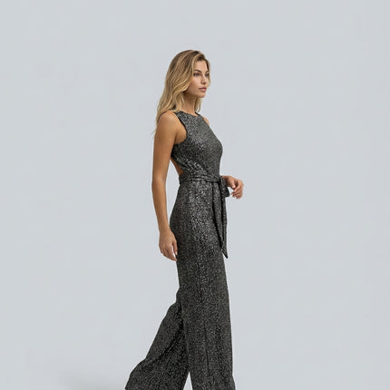 Celeste | Sleeveless Sequin Jumpsuit with Open Back