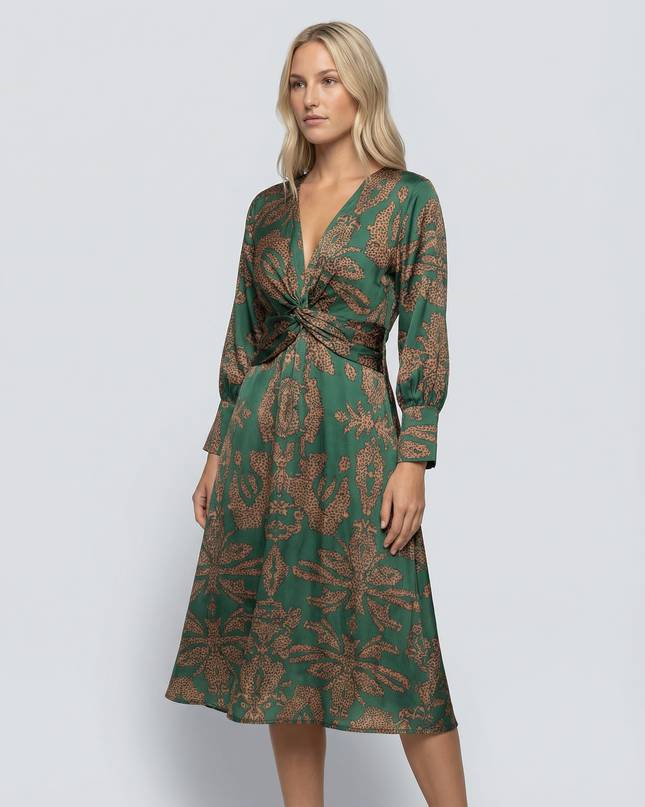 Mirella | Printed Midi Dress with Tie Waist