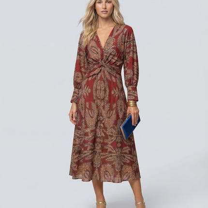 Mirella | Printed Midi Dress with Tie Waist