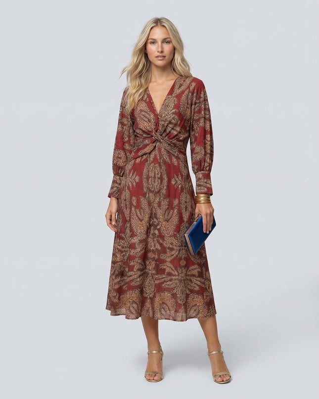 Mirella | Printed Midi Dress with Tie Waist