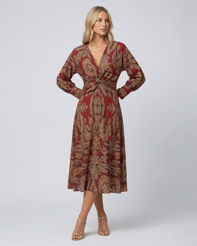 Mirella | Printed Midi Dress with Tie Waist