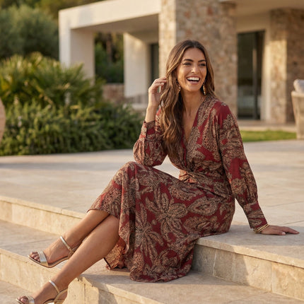 Mirella | Printed Midi Dress with Tie Waist