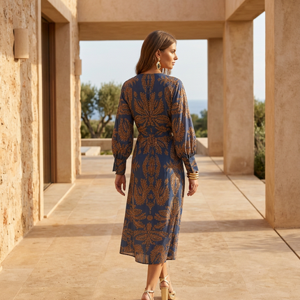 Mirella | Printed Midi Dress with Tie Waist