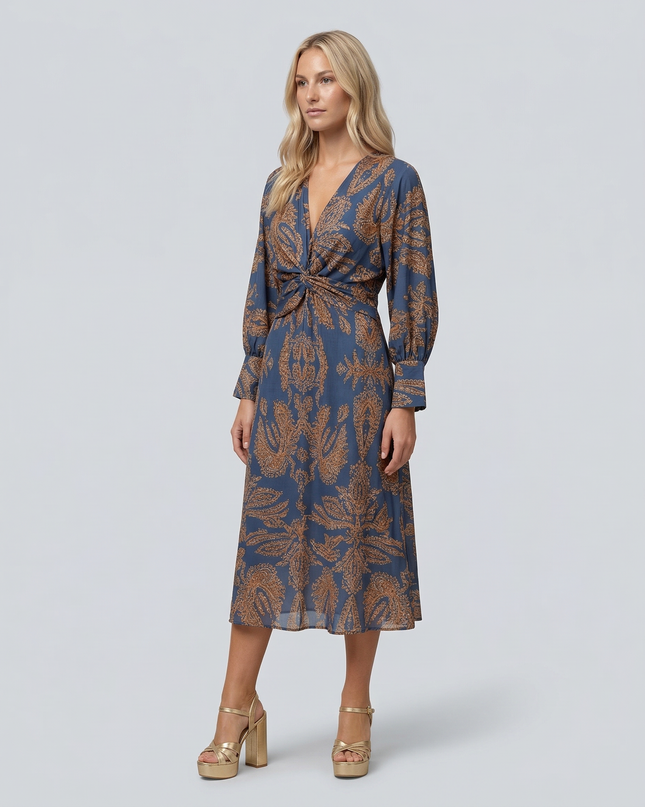 Mirella | Printed Midi Dress with Tie Waist