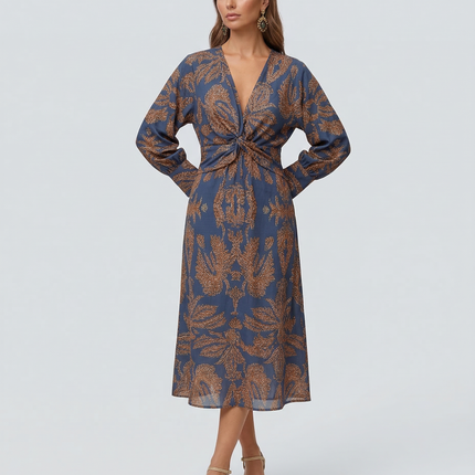Mirella | Printed Midi Dress with Tie Waist
