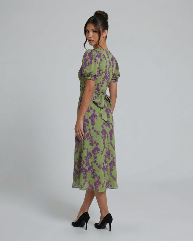 Virelle | Printed Midi Dress with Puff Sleeves