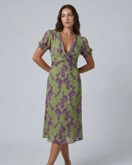 Virelle | Printed Midi Dress with Puff Sleeves