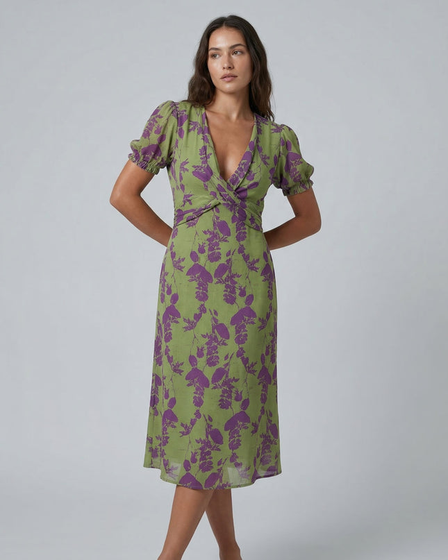 Virelle | Printed Midi Dress with Puff Sleeves