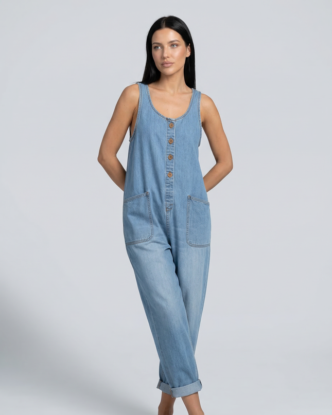 Abigail | Denim Jumpsuit with Button Front
