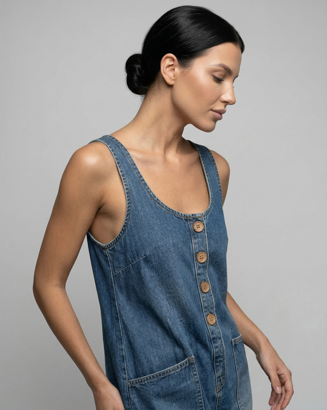 Abigail | Denim Jumpsuit with Button Front
