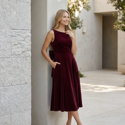 Vivienne | Midi Dress with Open Back and Bow Detail