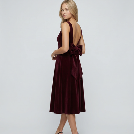 Vivienne | Midi Dress with Open Back and Bow Detail