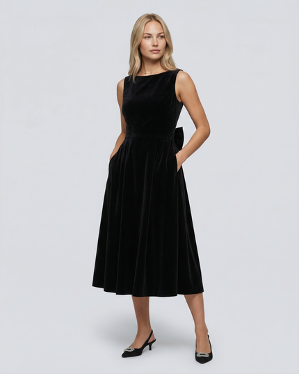 Vivienne | Midi Dress with Open Back and Bow Detail