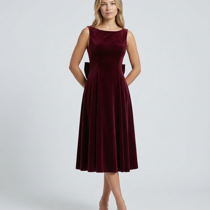 Vivienne | Midi Dress with Open Back and Bow Detail