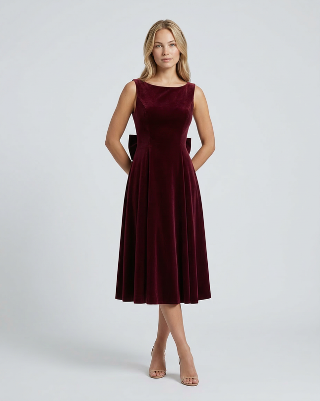 Vivienne | Midi Dress with Open Back and Bow Detail