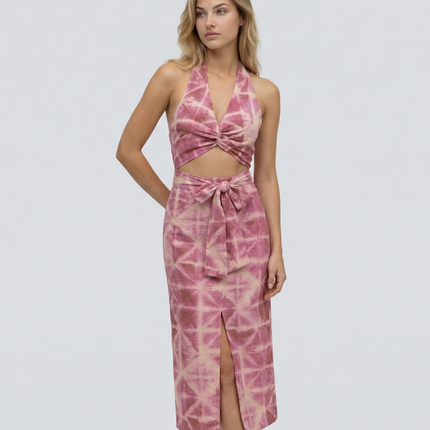 Brooklyn | Tie & Dye Draped Midi Dress with Front Knot