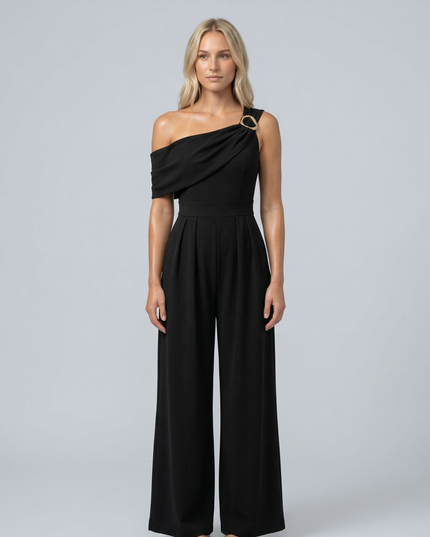 Mila | One-Shoulder Buckle Wide-Leg Jumpsuit