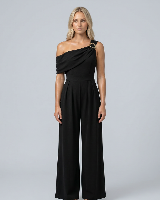 Mila | One-Shoulder Buckle Wide-Leg Jumpsuit