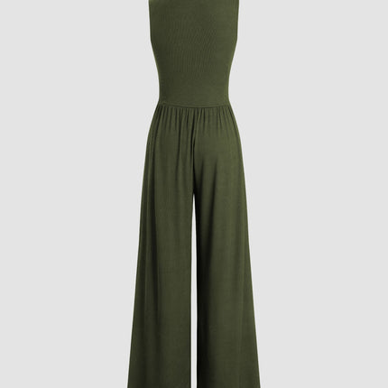 Eleanor | V-neck Ruched Solid Wide Leg Jumpsuit