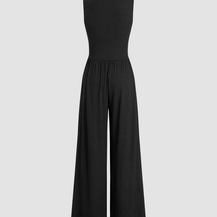 Eleanor | V-neck Ruched Solid Wide Leg Jumpsuit