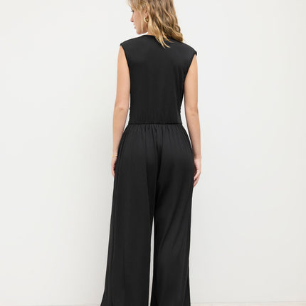 Eleanor | V-neck Ruched Solid Wide Leg Jumpsuit