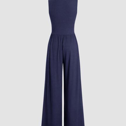 Eleanor | V-neck Ruched Solid Wide Leg Jumpsuit