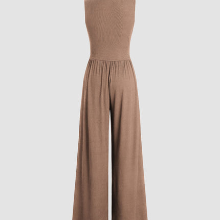Eleanor | V-neck Ruched Solid Wide Leg Jumpsuit