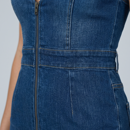 Madeline | Flare Leg Zip-Front Denim Jumpsuit