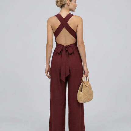 Leanne | Jumpsuit with Cross-Back Detail and Wide-Leg Fit