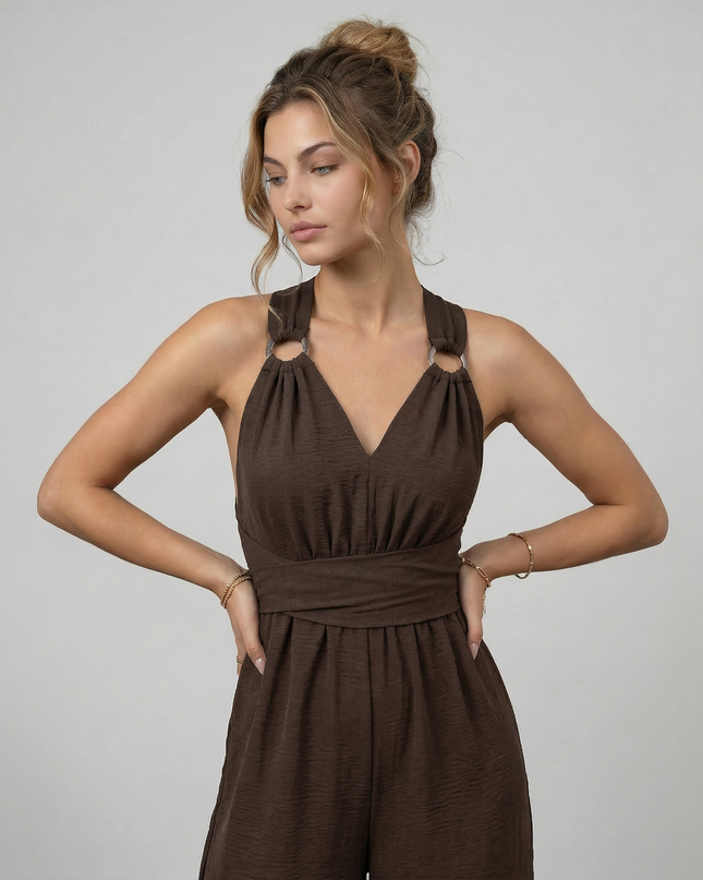 Leanne | Jumpsuit with Cross-Back Detail and Wide-Leg Fit